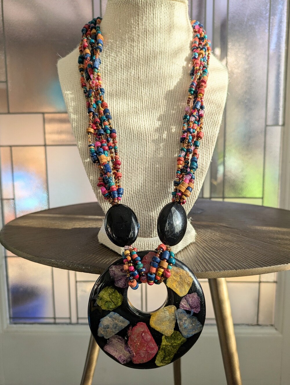 Vintage Beaded Multi strand Disc Necklace